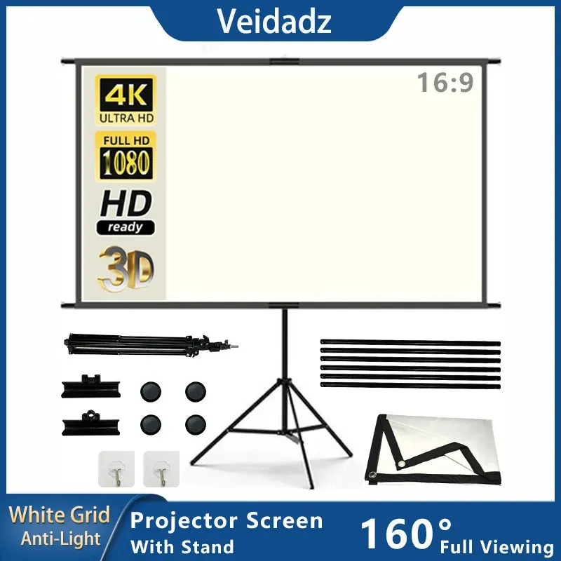 Projector Screen With Stand White Grid Anti-Light 2.0 Gain Canvas