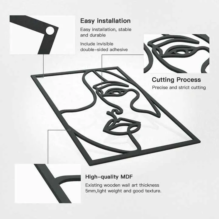 Putuo Decor 3D Black Wood Line Painting-لوحة فنية ثلاثية الأبعاد