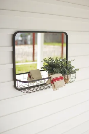 Rectangle Mirror With Wire Basket Shelf