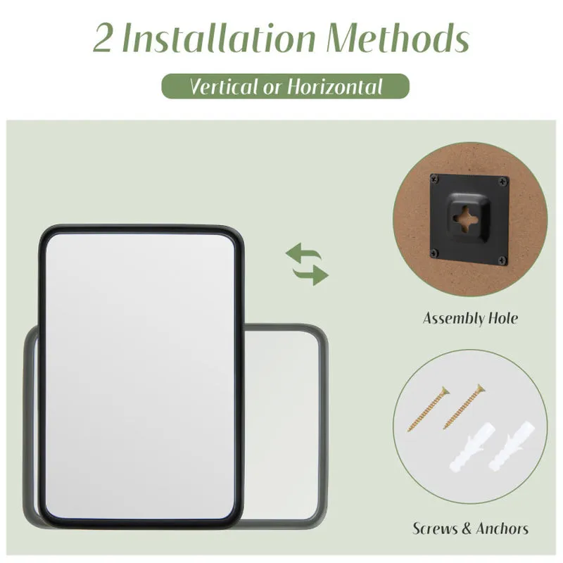 Rectangular Wall Mount Bathroom Mirror with Solid Steel Frame