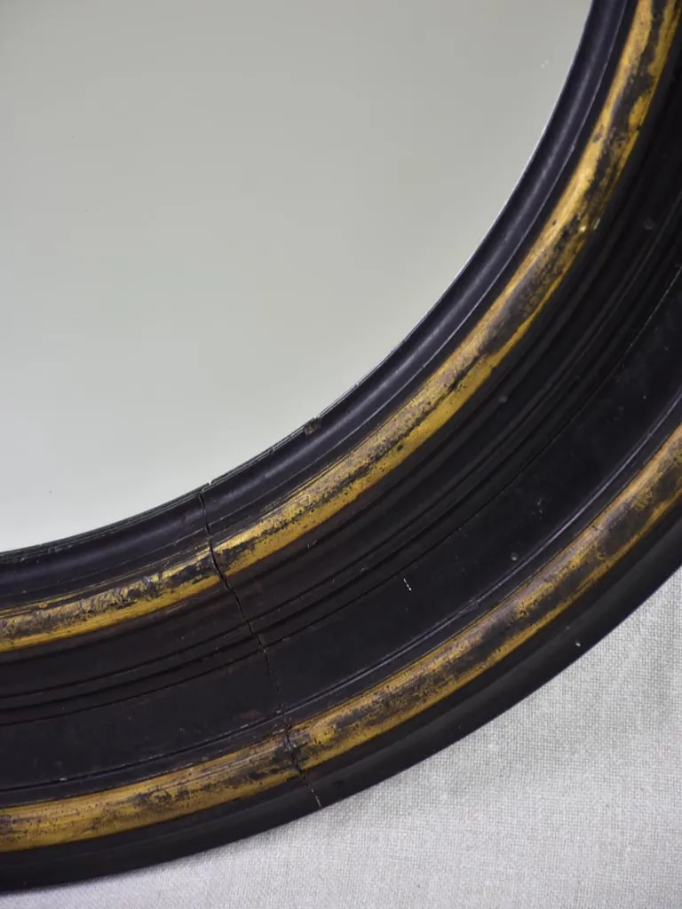 RESERVED 19th Century Napoleon III round mirror with black painted frame 27½"