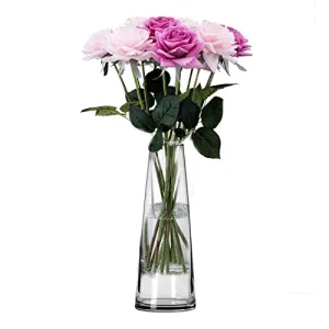 Rishabh Home Decoration Clear Glass Vase for Decor Home Handmade Modern Large Flower Vases for Gifting Centerpieces Living Room Kitchen Office Wedding (9 inchi)