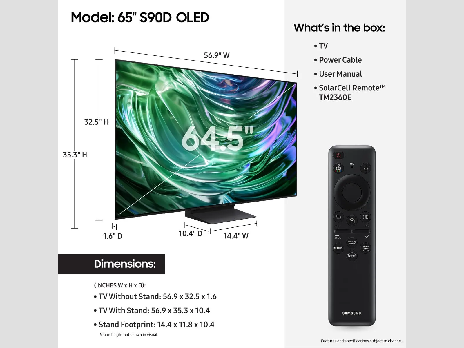 SAMSUNG 65-Inch Class OLED 4K S90D Series HDR  Smart TV w/Dolby Atmos, Object Tracking Sound Lite, Motion Xcelerator, Real Depth Enhancer, 4K AI Upscaling, Alexa Built-in (QN65S90D, 2024 Model)