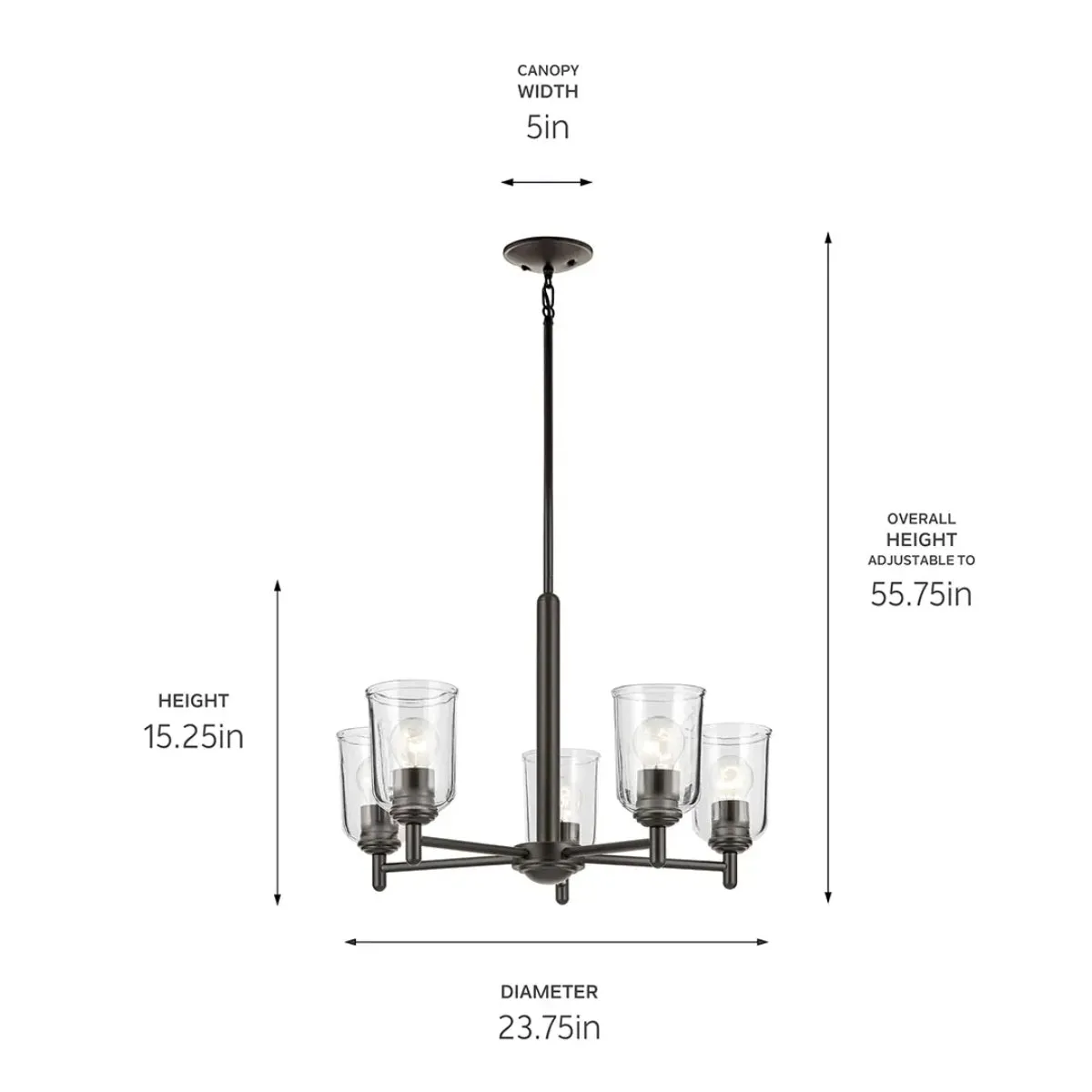Shailene 24" 5-Light Chandelier with Clear Glass, Olde Bronze Finish