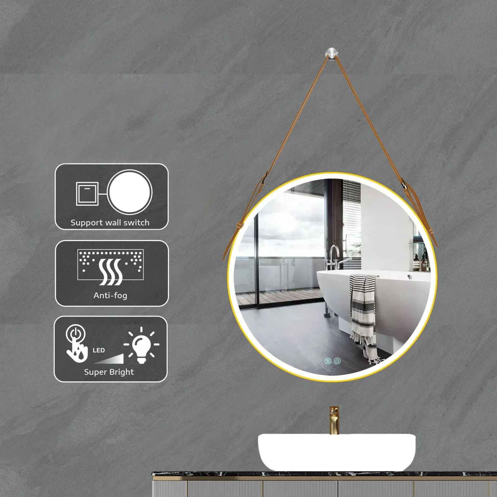 Smart Dimmable Round LED Bathroom Mirror with Anti-Fog and Adjustable Lighting, 28 & 32 Inch