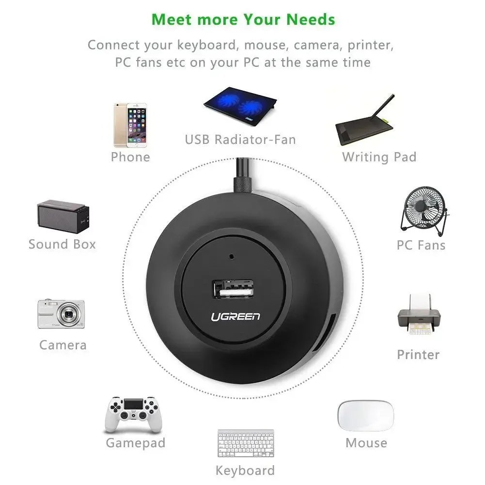 Ugreen 4 Ports USB 2.0 Hub With 1m Usb Cable for Your PC, Cell Phones, eReaders, Tablets (20277)