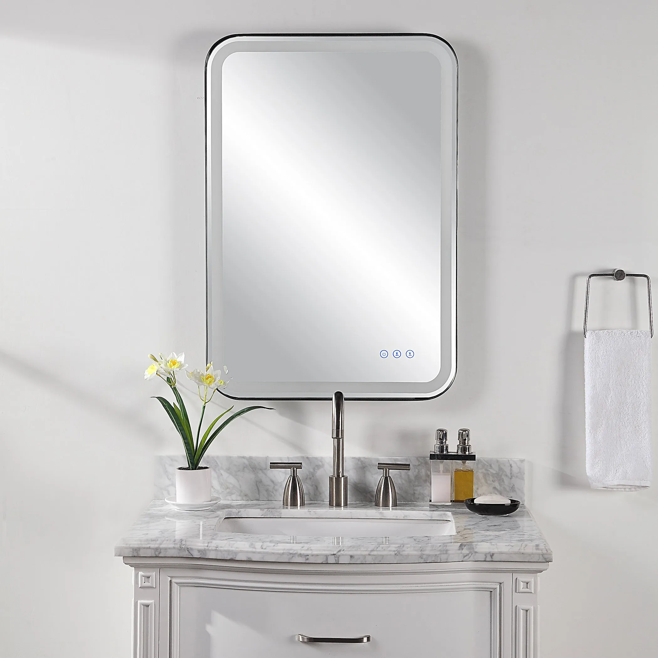 Uttermost Crofton Lighted Black Vanity Mirror