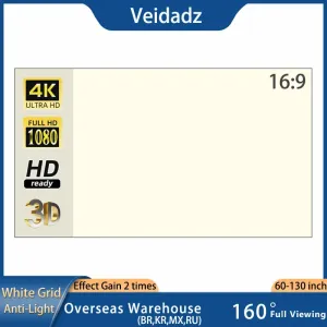 VEIDADZ Projector Screen White Grid Anti-Light 16:9 Projection Screen