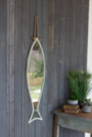 Vertical Fish Mirror With Rope Hanger