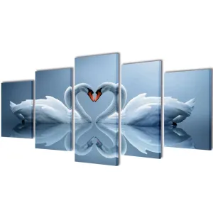 vidaXL 5-Panel Canvas Wall Print Set Swan | 200 x 100 cm Romantic Wall Art