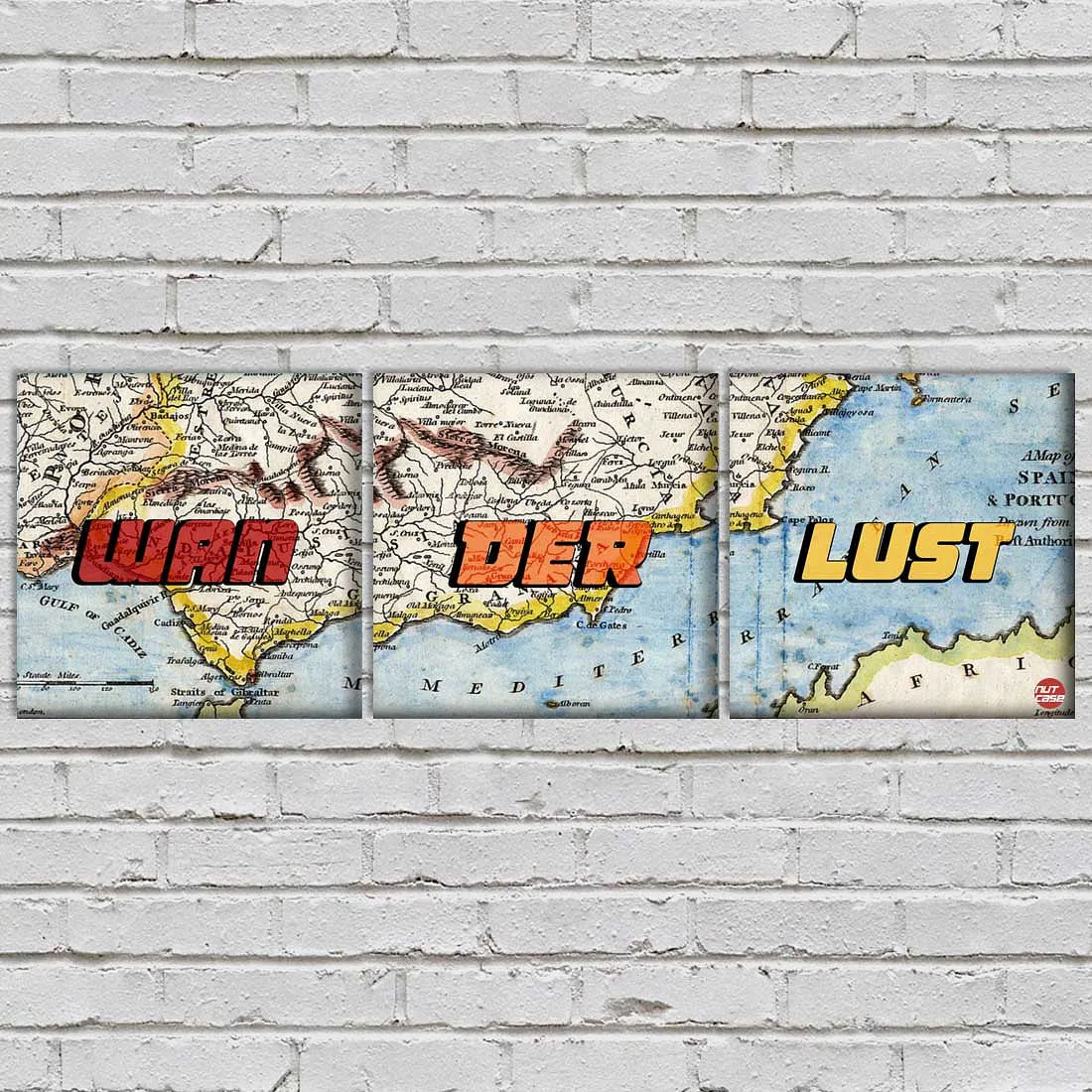 Wall Art Decor Hanging Panels Set Of 3 -Wanderlust Map Design