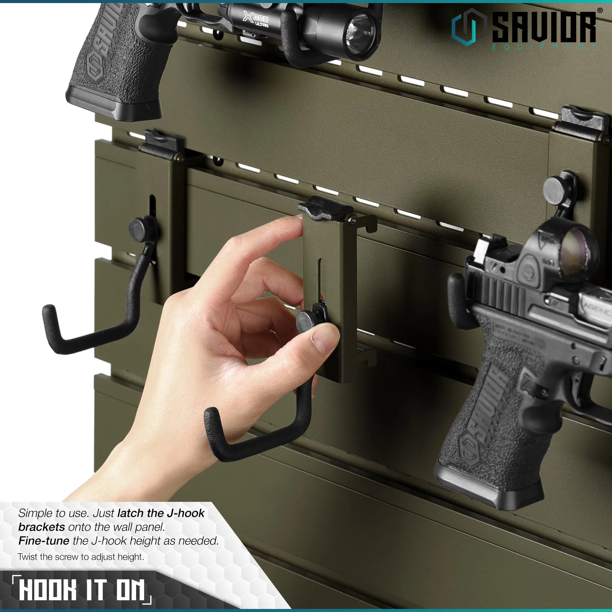 Wall Rack System - Adjustable J-Hook- 2 Pack