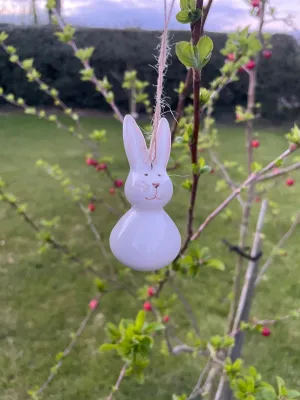 White ceramic hanging bunny