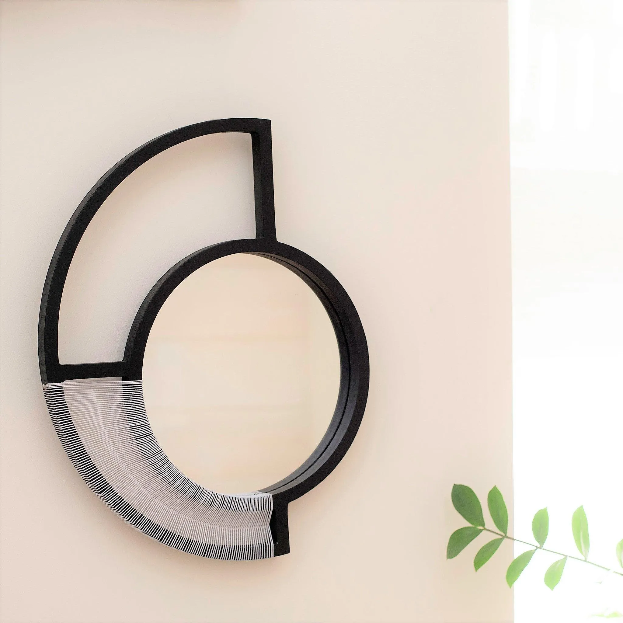 Woven Mirror Black Frame - White Cord