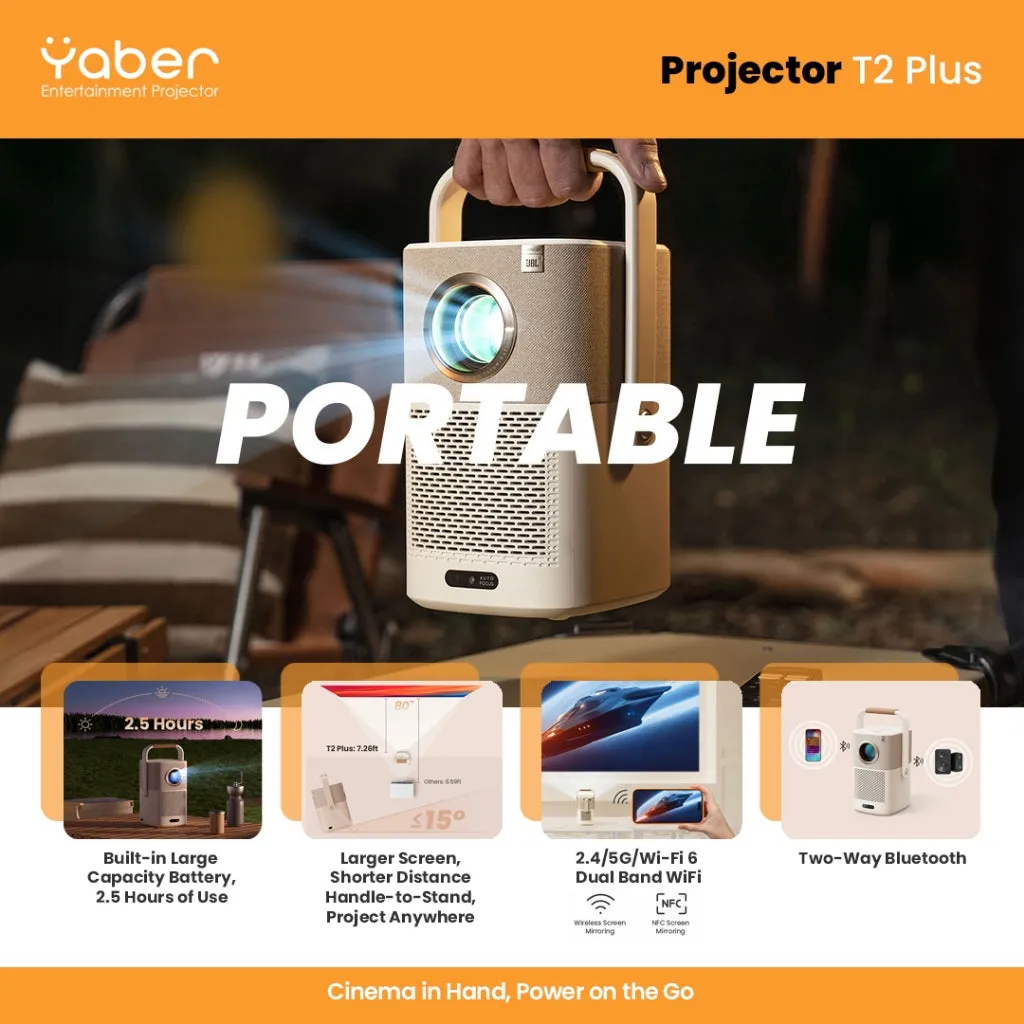 Yaber T2 / Yaber T2 Plus Projector | T1080P FHD | 450 ANSI Lumens | JBL and Dolby Audio