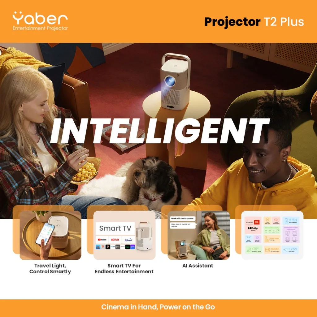 Yaber T2 / Yaber T2 Plus Projector | T1080P FHD | 450 ANSI Lumens | JBL and Dolby Audio