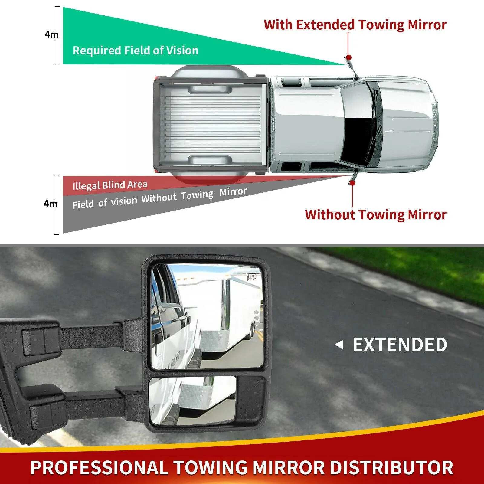 YITAMOTOR® 1999-2007 Ford F250 F350 F450 F550 Super Duty Heated Power Towing Mirrors W/Amber Turn Signal